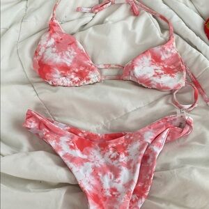 Pink and White Tie-Dye Bikini Set